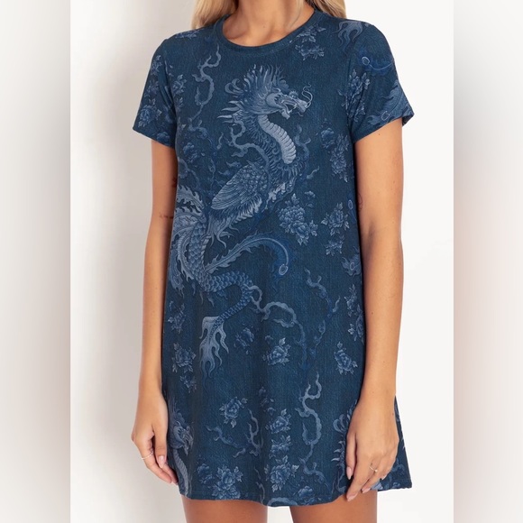 Blackmilk “DRAGON RISING DENIM SWING TEE DRESS - LIMITED” Size Medium M NWT - Picture 4 of 16